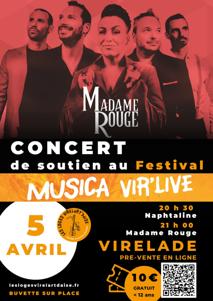 Affiche Concert Madame Rouge à Virelade - 5 Avril - Les Loges Virelart'daise