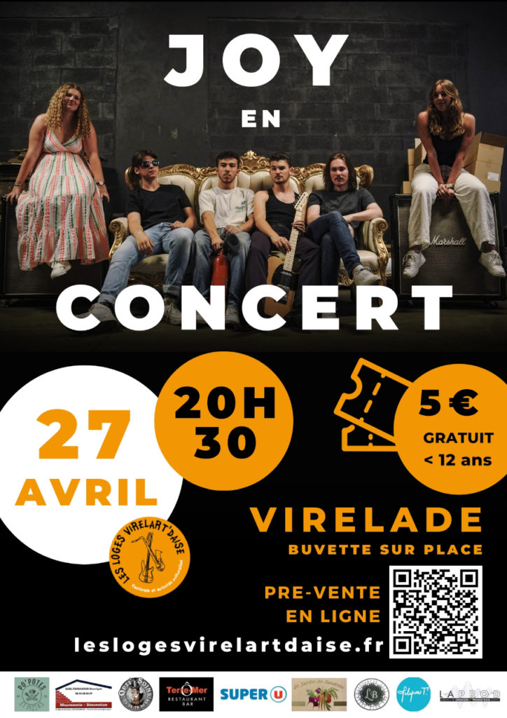 Affiche Concert JOY à Virelade - 5 Avril - Les Loges Virelart'daise