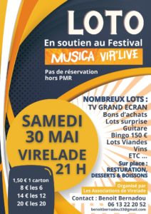 Affiche Loto de soutien au Festival Musica Vir'Live - 30 mai à Virelade